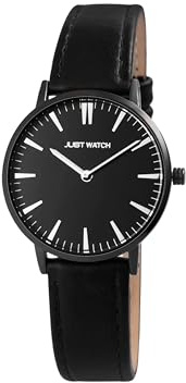 Just Watch Damen Armbanduhr mit Leder & Edelstahlarmband | Quarzuhr mit Gehäuse Ø 33 mm & Mineralglas | Dornschließe | 3 bar wasserdicht | Klassische Uhr für Frauen (Schwarz/Schwarz Leder)