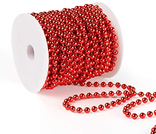 Anstore 15M Christmas Bead Chain, Christmas Bead Garlands for Christmas Wedding Decorations (Red)