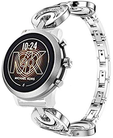 LvBu Damen Edelstahl Bracelet Kompatibel für Michael Kors MKGO, Kristall Rhinestone Diamant Uhrenarmband für Michael Kors Access MKGO Smartwatch (Silber)