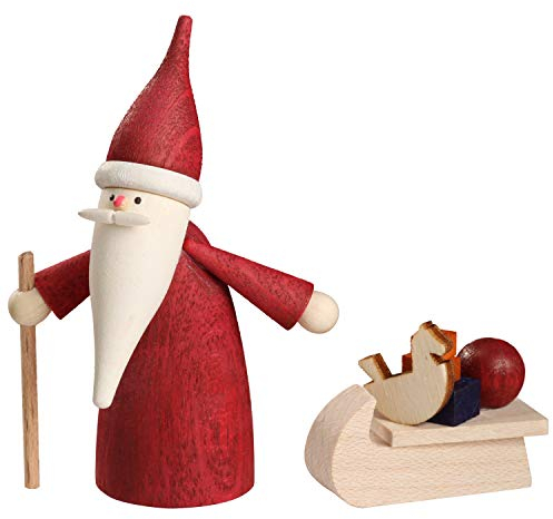 Seiffener Volkskunst | Miniaturen Figuren Miniaturfiguren | Weihnachten Dekoration aus dem Erzgebirge | Original erzgebirgische Holzkunst | Weihnachtswichtel mit Schlitten 7 cm