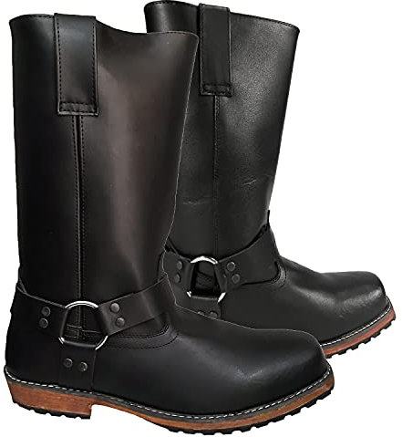 WinNet Stivali in Vera Pelle Stile Custom Cafè Rider con Suola in Cuoio (numeric_45)