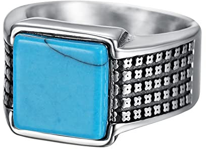 PAMTIER Herren Edelstahl Quadratischer Edelstein Siegelring Blauer Stein Vintage Daumenfingerringe Größe 62