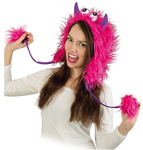 Mütze für Damen pinkes Monster KW 60 cm Plüschmütze Fasching Winter