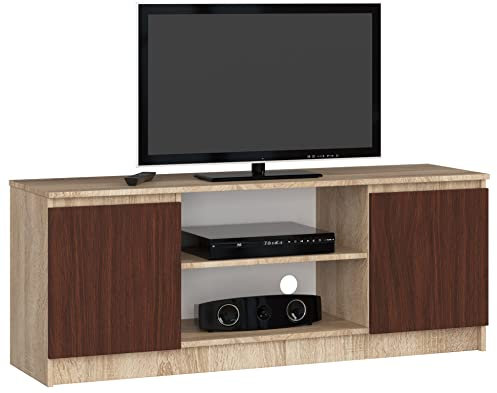 AKORD Fernsehkommode K-140 | EIN offenes Regalfach | 2 Ablagen mit Türen Links und rechts | H55 x B140 x T40 cm | Gewicht 30 kg | Gewicht 40 kg | Farbe Sonoma Eiche/Wenge