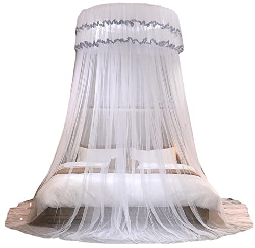YWZQ GroßE Romantische Moskitonetz Doppelbett 1.2M Kuppel, Prinzessin Spitze Bett Baldachin Kostenlose Installation Zum Single Zu King Size Betten Schlafzimmer Dekorative,Weiß