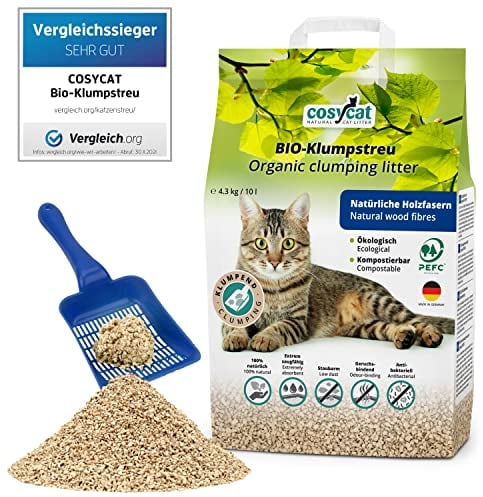 COSYCAT organic CLUMPING Wood Granule cat litter, 100% Natural Wood/Vegetable Fibre product, dust-free (Fine Granule 1x10 L)