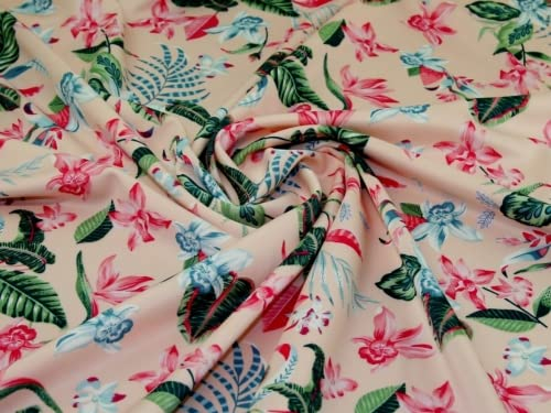 Stretch-Stoff mit Blumenmuster, Scuba-Design, Hellrosa, Meterware