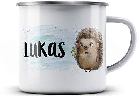 Ma2ca® Igel Kindertasse Emaille personalisiert mit Namen Emailletasse Tasse Emaillebecher Kindertasse Becher