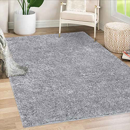 payé Teppich Wohnzimmer Hochflor Shaggy - 150x150cm - Grau Einfarbig Uni Flauschig Modern Boho Deko Teppiche Weich Schlafzimmer