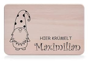 Individuelles Holzbrett mit Gravur für Kinder - Personalisiertes Frühstücksbrettchen - niedliche weihnachtliche Motive - Brettchen mit Namen - ca. 22 x 14 cm (Wichtel)