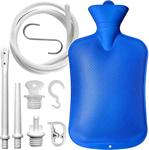 Enema Bag 2L Home Enema Kit with 2 Enema Tips,60 inch Long Silicone Hose, Controlable Water Flow Valve, Hot-Water Bottle for Colon Cleansing Enemas for Women/Men(Blue)