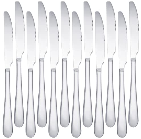 JEFFOUOO 12 Stück Tafelmesser,Tafelmesser aus Edelstahl,23CM Besteck Messer,Menümesser mit Wellenschliff Poliert,Besteckmesser für Haus Küche Restaurant,Spülmaschinengeeignet