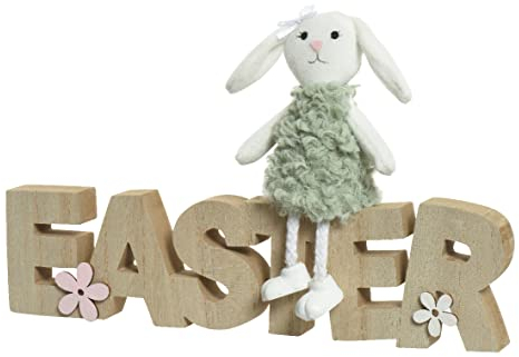 Deko Aufsteller 25x16cm Holz Easter Schriftzug Osterhase Osterdeko Tischdeko zum Stellen Hase Ostern