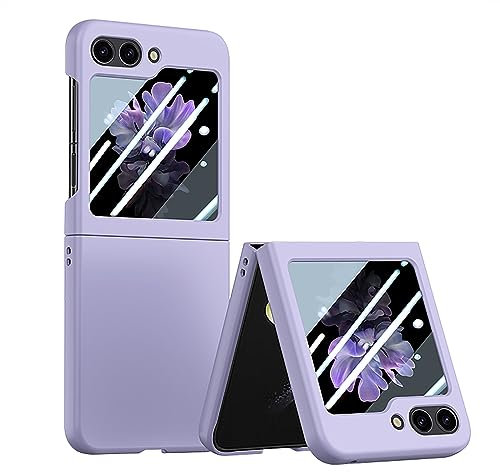 OMGZONE Case for Samsung Galaxy Z Flip 5,Silicone Cover built-in Back Screen Protector and Anti-Scratch PC Hard Cover,Samsung Z Flip 5 Shockproof Case,Purple