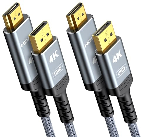 Highwings 4K DisplayPort auf HDMI Kabel 1.8M 2Pack, DP auf HDMI Verbindungskabel Unidirektionaler Nylon Geflochtener DisplayPort zu HDMI für Monitor, TV, Projektor, Laptop, PC, AMD, NVIDIA