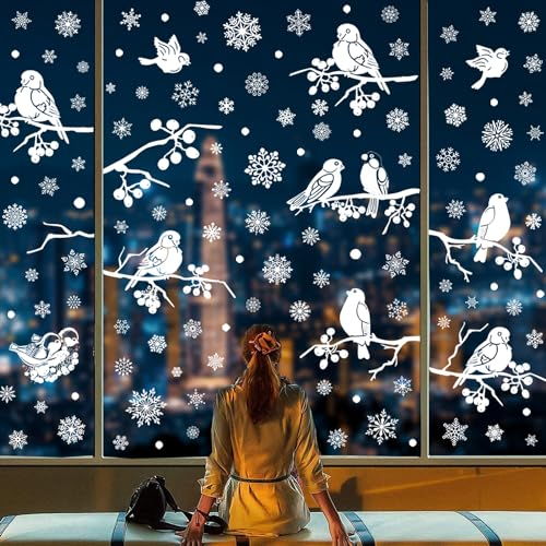 9 PCS Fensterbilder Weihnachten Fensteraufkleber Fensterbilder Weihnachten Selbstklebend Weiß Fensterdeko Weihnachten Wiederverwendbar PVC Schneeflocken Fensterdeko