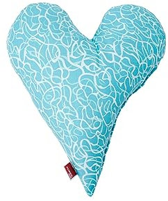 POWER INN Herzkissen klein ca. 30x35cm | Geschenk zur Hochzeit, Muttertag oder Valentinstag | Dekokissen und Kuschelkissen in Herzform | Stoff 100% Baumwolle | (Türkis mit weißem Muster)