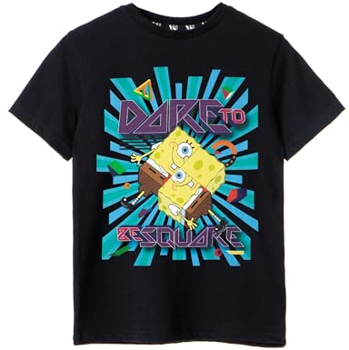 Spongebob Schwammkopf Jungen Schwarzes Kurzarm-T-Shirt | MIAU... Gary - EIN Cooles T-Shirt für kleine Spongebob-Fans | Abenteuer mit der Schnecke Gary -9-10 Jahre
