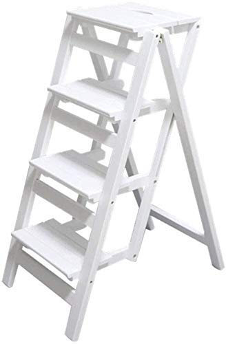 KAZUP Massivholzhocker – Klapphocker für die Bibliothek – Hocker – Multifunktionshocker aus weißem Holz – farbige Leiter für Bürostuhl mit 4 Stufen (Größe: B)