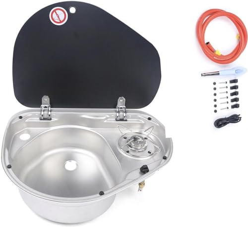 Combo de table de cuisson for évier de camping-car, mini-brûleurs, évier de camping, lavabo de cuisine, petite cuisinière à gaz en acier inoxydable, plaque de cuisson et évier for bateau, caravane, ca