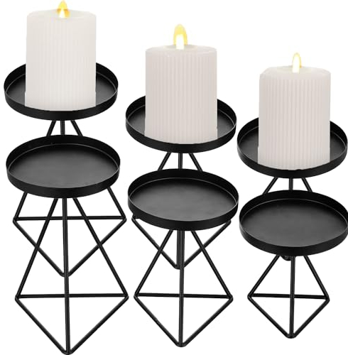 JMIATRY 6 Stück Kerzenständer 11/14/16.5cm, Kerzenhalter Schwarz, Kerzenleuchter Metall, Eisen Deko Kerzenständer für Schlafzimmer Hochzeit Esstisch Küche Romantisches Geschenk