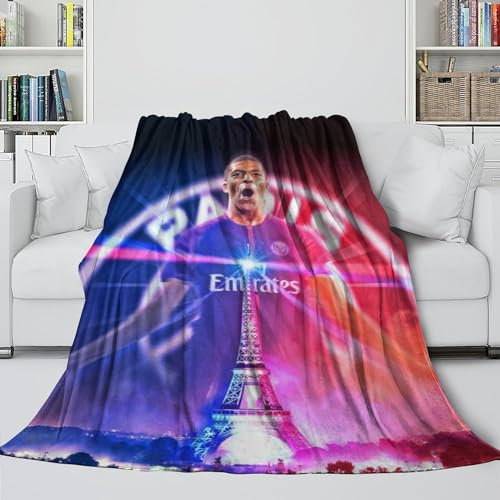 REIPOL Mbappé Pelzige Decke - Fußball Decken Für Kinder Jugendliche Erwachsene Alle Jahreszeiten - Wohnzimmer/Schlafzimmer/Sofa/Dekor - Weihnachten Geburtstag Hochzeit Geschenk 50x60inch(127x152cm)