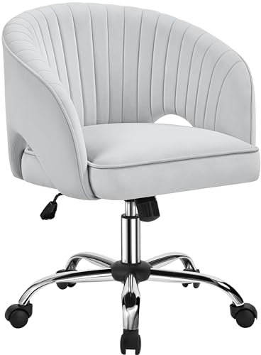 Yaheetech Poltroncina/Sedia da Ufficio Scrivania Ergonomica in Velluto Imbottita a Rotelle Girevole Reclinabile Altezza Regolabile Grigio Chiaro