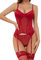 EVELIFE Set intimo da donna, body con calze sexy, body con giarrettiera, in pizzo, calze autofissanti, Vino rosso, M