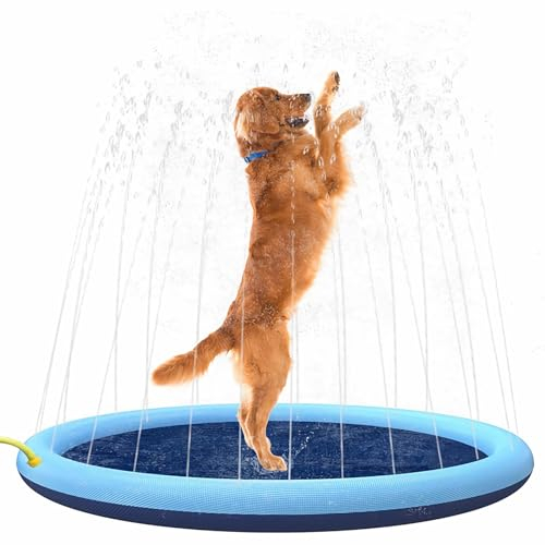 Wasserstrahlmatte für Hunde, Splash Bewässerungsmatte für Hunde, Wassersprühmatte für Hunde, Sprinkler Splash Pad Pool dick und langlebig für Haustiere, Wasserspielzeug (150 cm)