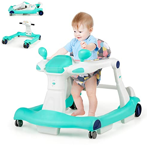 DREAMADE 2 in 1 Lauflernhilfe mit Musik & Licht, Baby Walker Höhenverstellbar & Klappbar, Gehfrei Lauflernwagen Baby ab 6 Monaten (Grün)