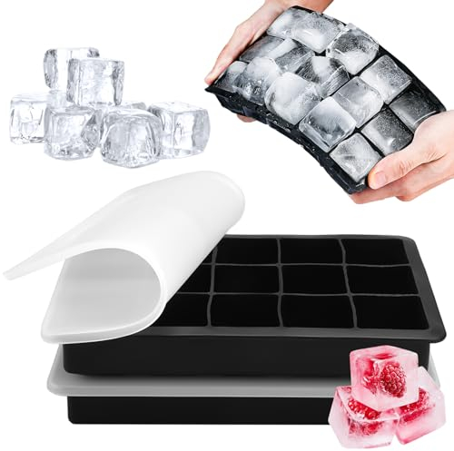 2 Stück Große Eiswürfelform, 30 Fach Eiswürfel Form mit Deckel, Eiswürfelformen Silikon, Eiswürfelform Aus Silikon, Quadratische Eiswürfel Ice Cube Tray BPA-Frei für Cocktails Whisky Wein Eiscreme