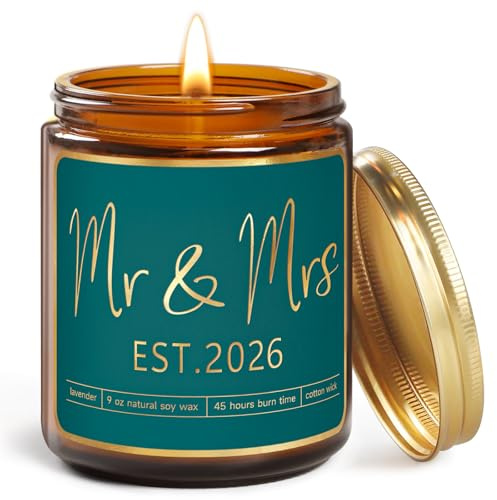 UAREHIBY Hochzeitsgeschenke für Paare 2024, Mr and Mrs, Brautparty-Geschenke mit Kerze, Hochzeitsgeschenke für Braut, einzigartige Brautpaare, zukünftige Geschenke für Herr und Frau, Braun
