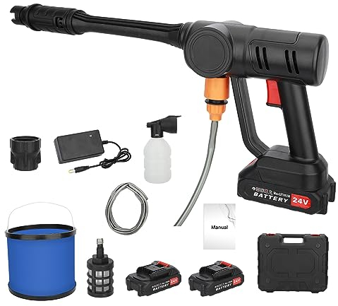 OSKOPWRC Cordless Pressure Washer,24V Portable Power Washer,Jet Washers/Pressure Washers,Power Washer with 2x1.5Ah Battery,Charger,Nozzles, for Patio and Car (with a bucket)