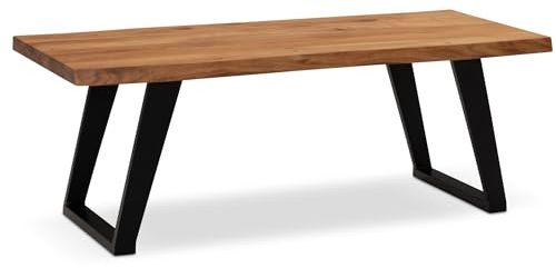 Wohnling Couchtisch 120x60x46 cm Akazie Massivholz/Metall Baumkante, Design Wohnzimmertisch Rechteckig, Sofatisch Stubentisch Braun, Kaffeetisch mit schwarzen Beinen in U-Form