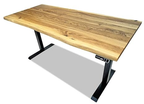 woodEdesk Wildeiche Massivholz Schreibtisch -elektrisch höhenverstellbar - mit Baumkanten - 160 x 80 x 4 cm Rustic