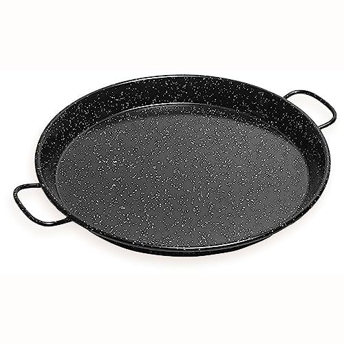 briebe Poêle à paella valencienne émaillée 50 cm, acier émaillé, 14 portions de paella, convient pour vitrocéramique, feu, gaz, four, soulèvement noir chiné