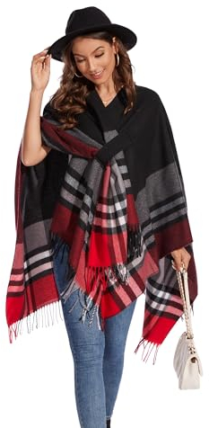 colornial Eleganter Damen-Schal-Cape mit Vorderseite Offener Weicher Poncho, Geeignet für Frühling, Herbst und Winter (Rot)