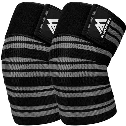 flintronic Ginocchio Fascia Powerlifting, 200cm Pesistica Fasce Elastica Bendaggio, Tutore per Ginocchio Unisex, Ginocchiere Palestra Squat per Powerlifting Allenamento (Grigio)
