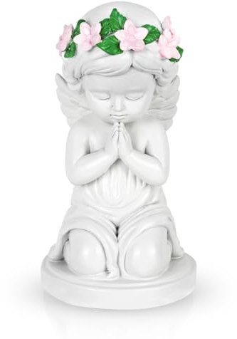 Betende Schutzengel Figur, Weiße Engel Geschenke Statue, Grabschmuck Wetterfest Deko für Draußen Wetterfest, Desktop-Harz Gartenstatuen mit Flügeln für Thanksgiving Garten Balkon Heimdekoration