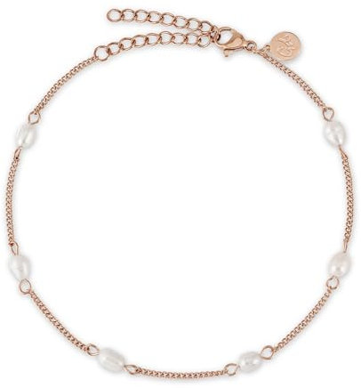 GD GOOD.designs Fußkettchen mit echten Süßwasserperlen - Rosegoldene Fußkette Perlen wasserfest - Verstellbare Fußkette Damen in und Rosegold