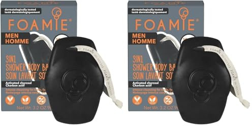 Foamie Men 3in1 Festes Shampoo, Duschgel & Gesichtsreiniger mit Aktivkohle – Für Männer – Tiefenreinigung & Pflege in einem – Holzig-frischer Duft, vegan, plastikfrei & pH-hautneutral, 90 g