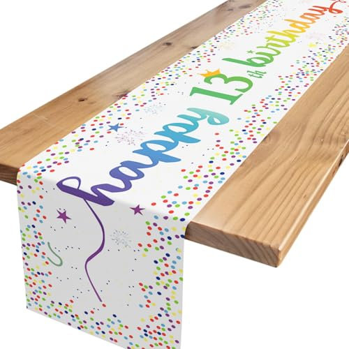 13.Tischläufer Geburtstag,Bunt Deko 13 Geburtstag Junge Mädchen Happy Birthday Tischdecke Tisch für Kinder Geburtstag Deko 13 Party Dekoration 180 x 35cm
