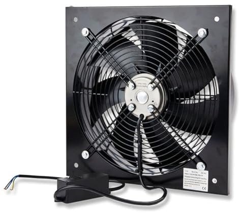 Commercial Extractor Industrial Ventilation Axial Exhaust Blower Flow Air Plate Fan Black Heavy Duty Metal With Speed Control Regulator (16 Inches 400mm With Speed Controller)