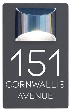 Housics Personalised House Numbers Plaques with Solar Light - Waterproof Composite Aluminium door number plaques for wall, Custom House sign with House Number & Street Name (160mm x 280mm, Grey)