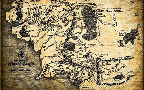 Puzzle für Erwachsene 1000 Teile „Der Herr der Ringe: Karte“ (Pergament) – Poster inklusive – Puzzle – Marvel – Farbe – Lernspielzeug 52 x 38 cm