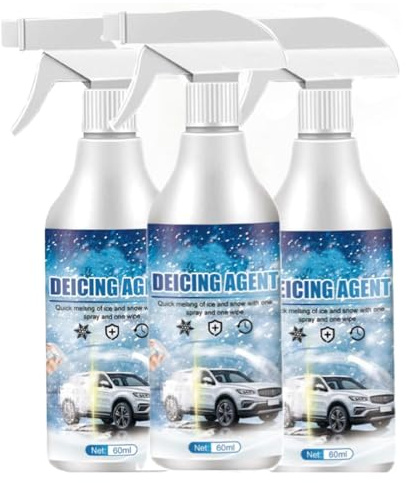 Enteiserspray Auto, Verhinderung der Wiedereisbildung, Umweltfreundliche Formel: Wasser, Salz, Wirkstoff, Puffer, Scheibenenteiser Scheibe Eisspray Spray Scheiben Enteisungsspray 3×60 ml (3)