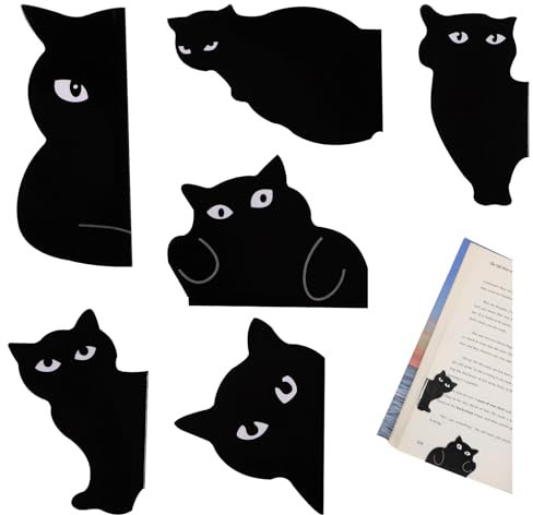 oruola 6 Stück Magnetische Lesezeichen, Lesezeichen Katze, Geschenk Katzenliebhaber, Niedliche Schwarze Katze Bookmarks Magnetisch für Kinder, Studenten, Lehrer, Buchliebhaber