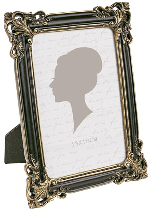 Vintage Picture Frame 5x7 Inch, Luxury Antique Photo Frames with Glass Front, Tabletop Wall Hanging, Black Gold