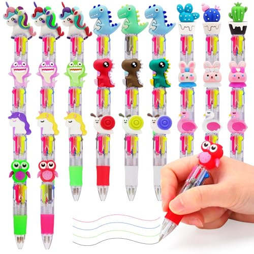KOSTACHI 30 Pezzi Penne Regalini Fine Festa Compleanno Bambini, Penne Retrattile Gadget Compleanno Bambini & Bambina, Penna Multicolore a 4 Colori con Animali Divertenti