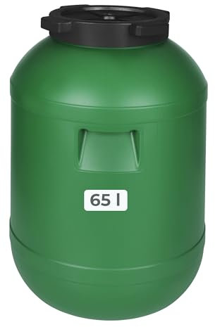 F & R Regentonne mit Deckel 65 Liter aus HDPE I Futtertonne Pferd I Wassertank Fass Tonne mit Deckel I Regenfass für Garten I Regenwassertonne I Wassertonne I Gärfass I Regenwassertank